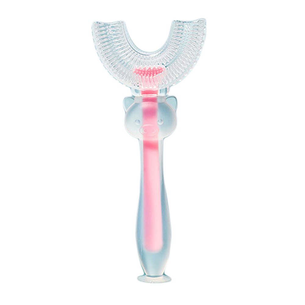 Crianças escova de dentes de silicone escova de limpeza de cuidados orais para crianças idades 2-12 u-forma infantil escova de dentes com alça: Pink For 5-12Y