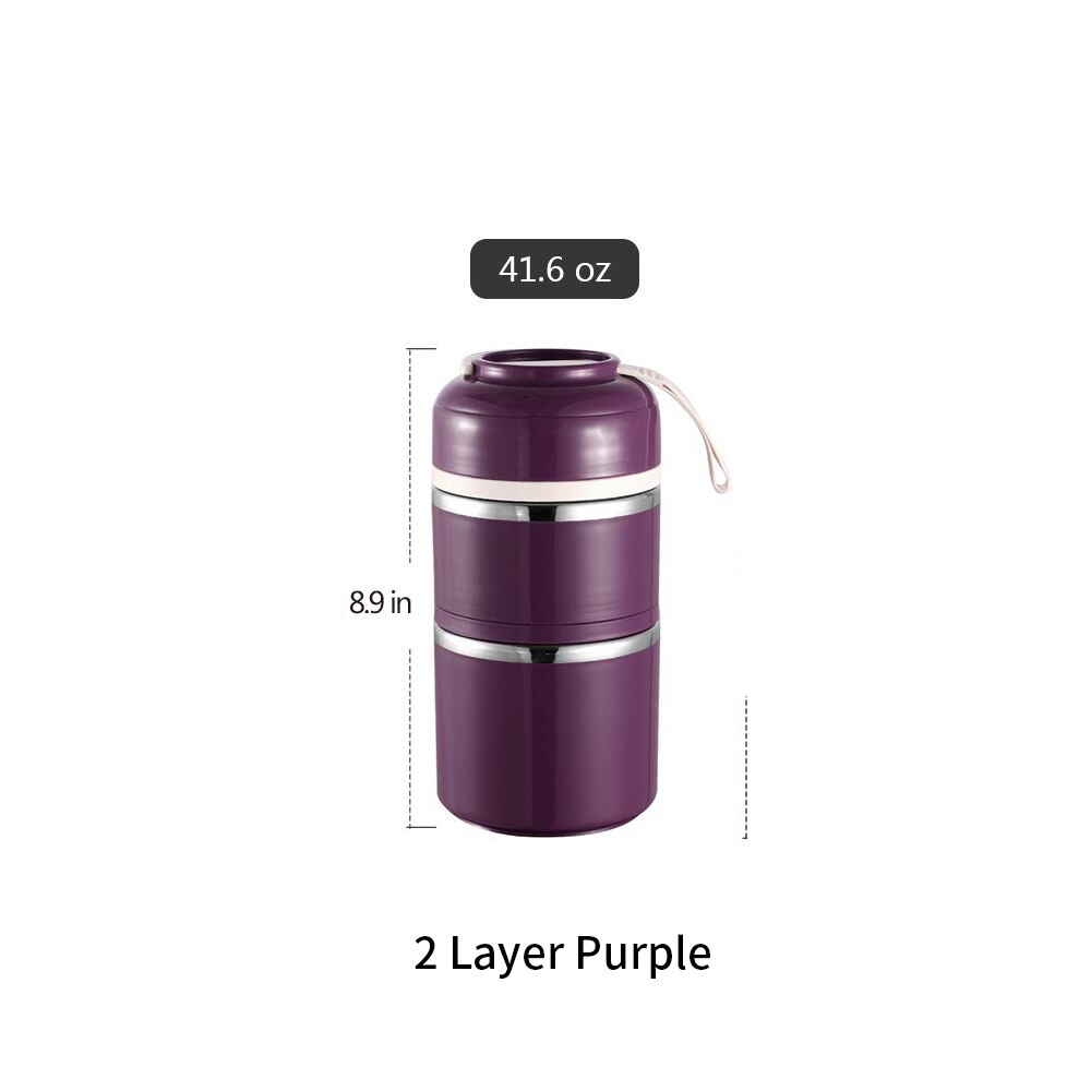 Three-Layer Leak-Proof Lunch Box Outdoor Bento Portable Food Storage Container Stainless Steel Flask Set For School Kids: purple 2 layer
