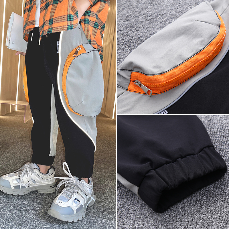 Pantalon Cargo décontracté pour garçon, style Hip Hop, épissures, grandes poches, , Harem serré à la cheville, vêtements pour enfants, printemps automne