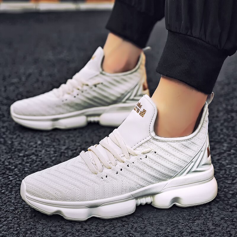 Heren vulkaniseren schoenen trend rode heren casual schoenen mesh ademende sneakers voor heren antislip rubberen schoenen grote maat 45 46 47: Beige / 10