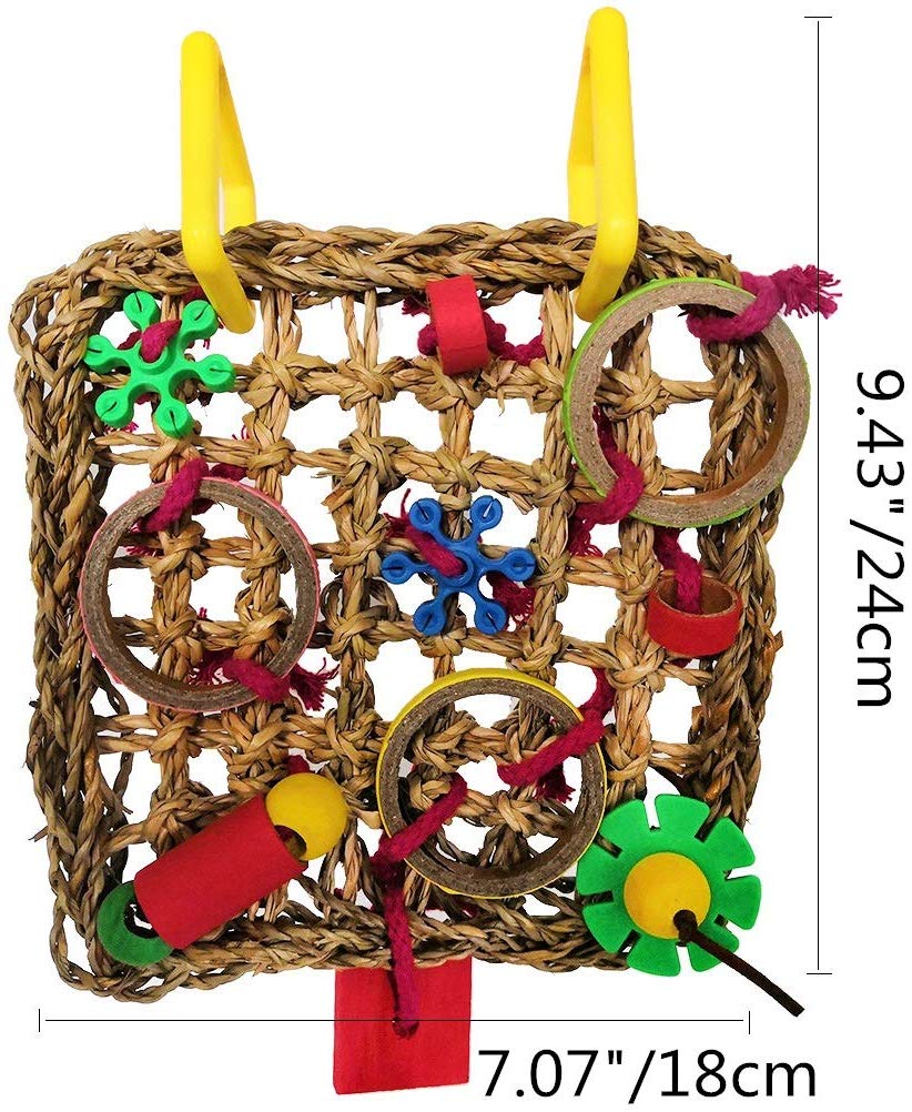 Bird Climbing Net Parrot Straw Braid Rope Hanging Foraging Wall for Parakeet Cockatiel Budgie Lovebird Cage Swing Toy