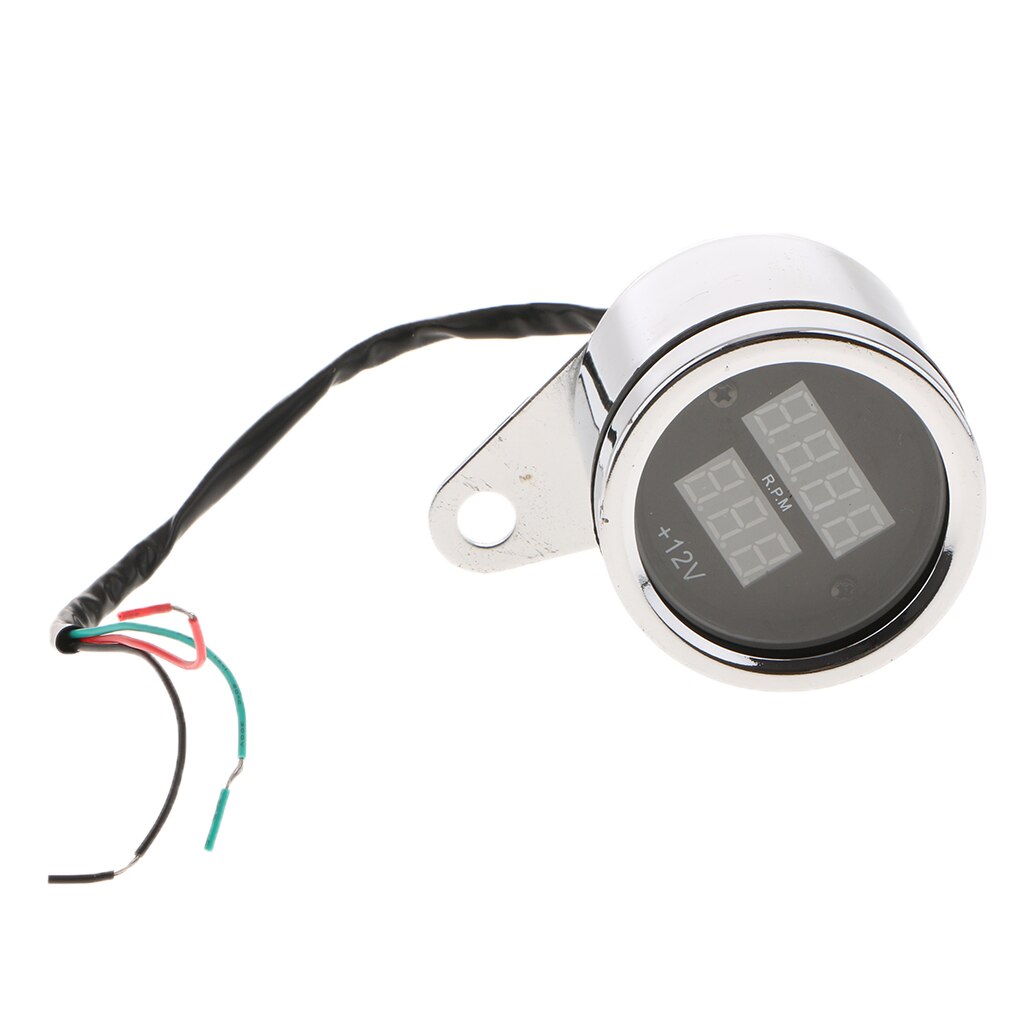 Red &amp; Blue LED Display Motorcycle Tachometer Voltmeter Gauge Waterproof