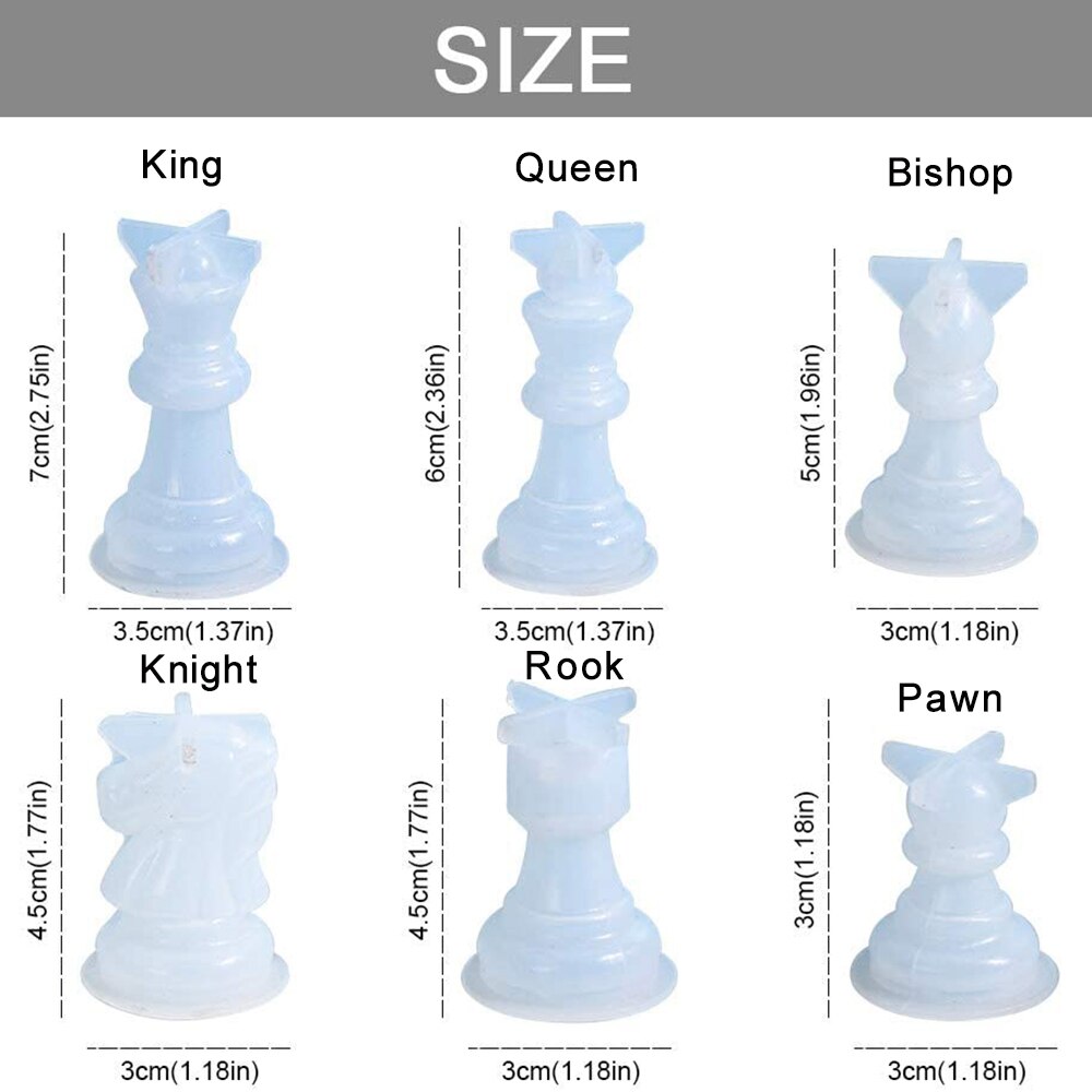 Chess Resin Molds 3D International Chess Piece Silicone Molds Resin Casting UV Epoxy Molds for DIY Crafts Chess Jewelry Making