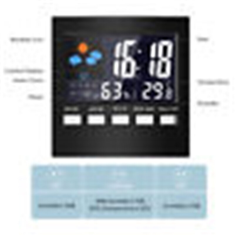 Intelligente Digitale Display Thermometer Vochtigheid Klok Lcd Alarm Kalender Weer Eenvoudige Bureau Tafel Klokken Zwart