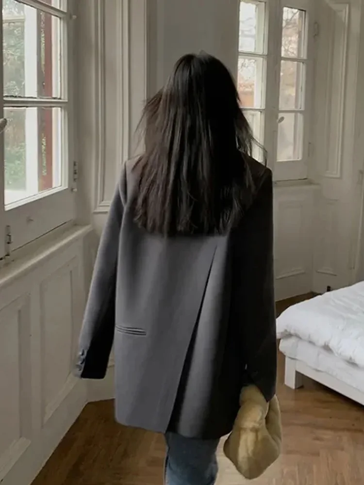 Svart kavaj med lång ärm, koreansk rygg, slitsad kontorskavaj, lös kappa för damer: Xl / Beige