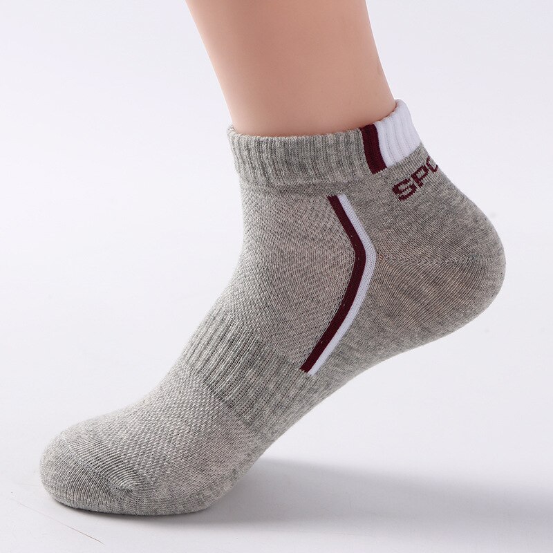 5 Pairs Men Socks Breathable Mesh Short Sports Socks Summer Autumn Cotton Sports Socks Absorb Sweat Ankle Socks Set Meias: 24-Grey-XL