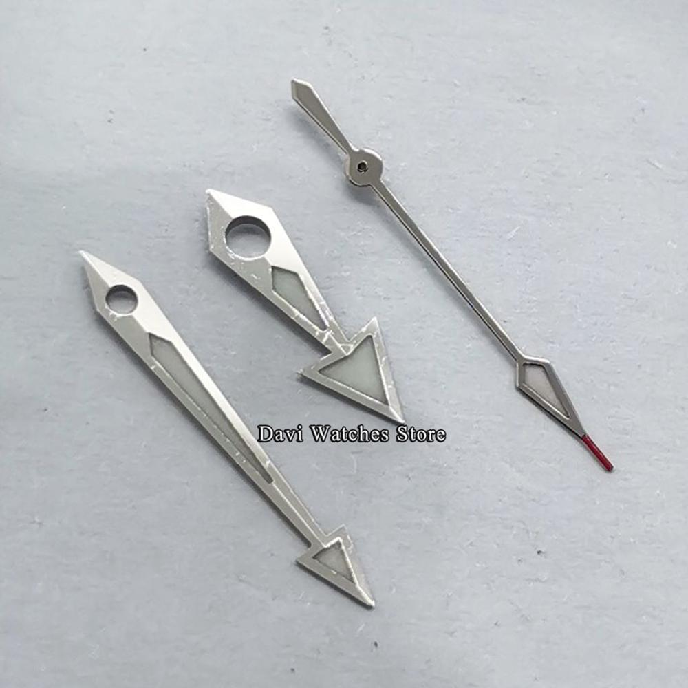 Silver Orange/Red GMT Watch Hands Green luminous for Miyota 8205 8215 821A, Mingzhu DG 2813 3804 movement: A2-silver red