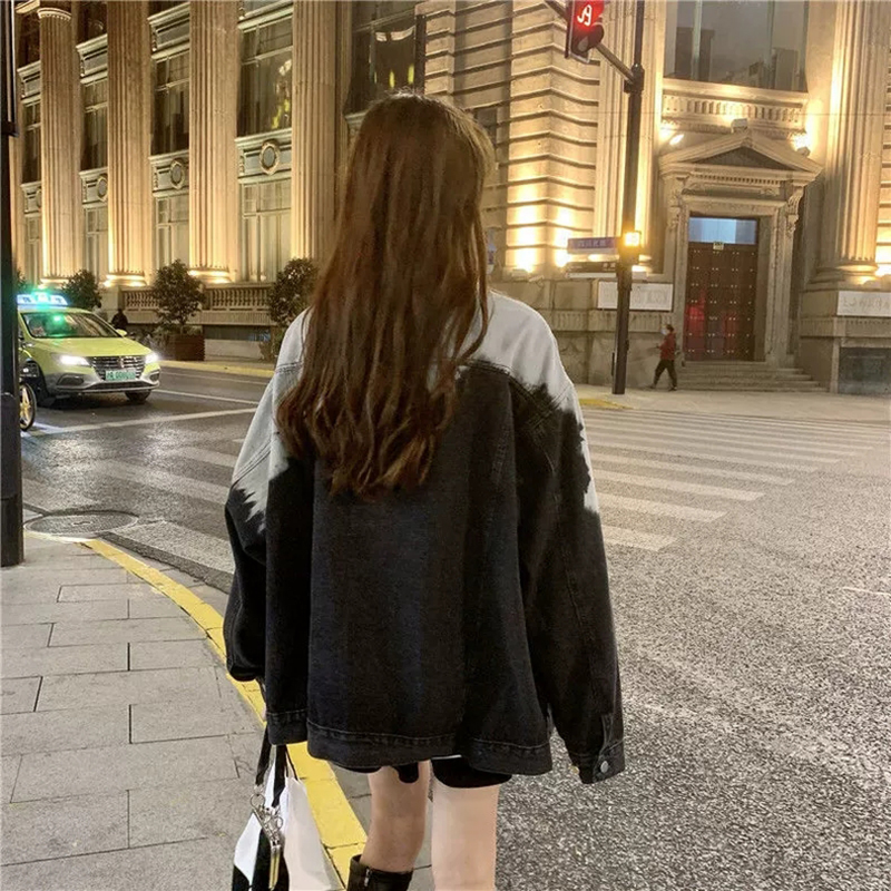 Dame vintage langærmet denimjakke gradient afslappet løse jeans store frakker dame vinterbomber street denim outwear top