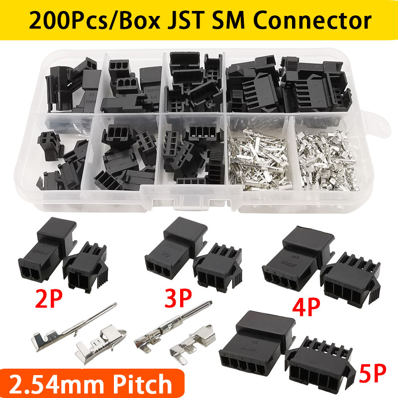 200 Stks/doos Jst Sm 2.54Mm Mannelijke Vrouwelijke Behuizing Pin Header Connector 2/3/4/5 Pin 2.54Mm Krimp Terminal Elektrische Draad Connector Kits