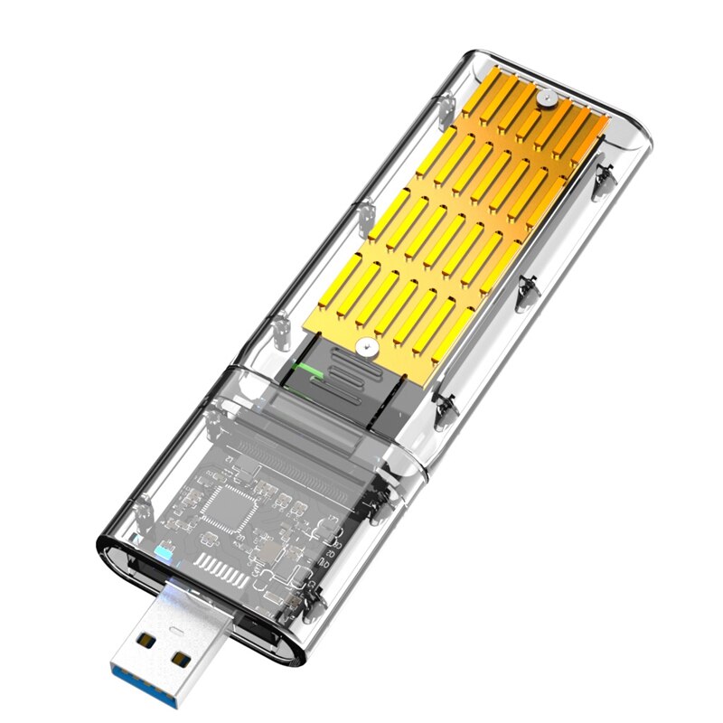 External M.2 NGFF SATA SSD Enclosure High Speed USB3.0 Gen1 5Gb/S Transparent SATA SSD Hard Drive Case for PC: Gold