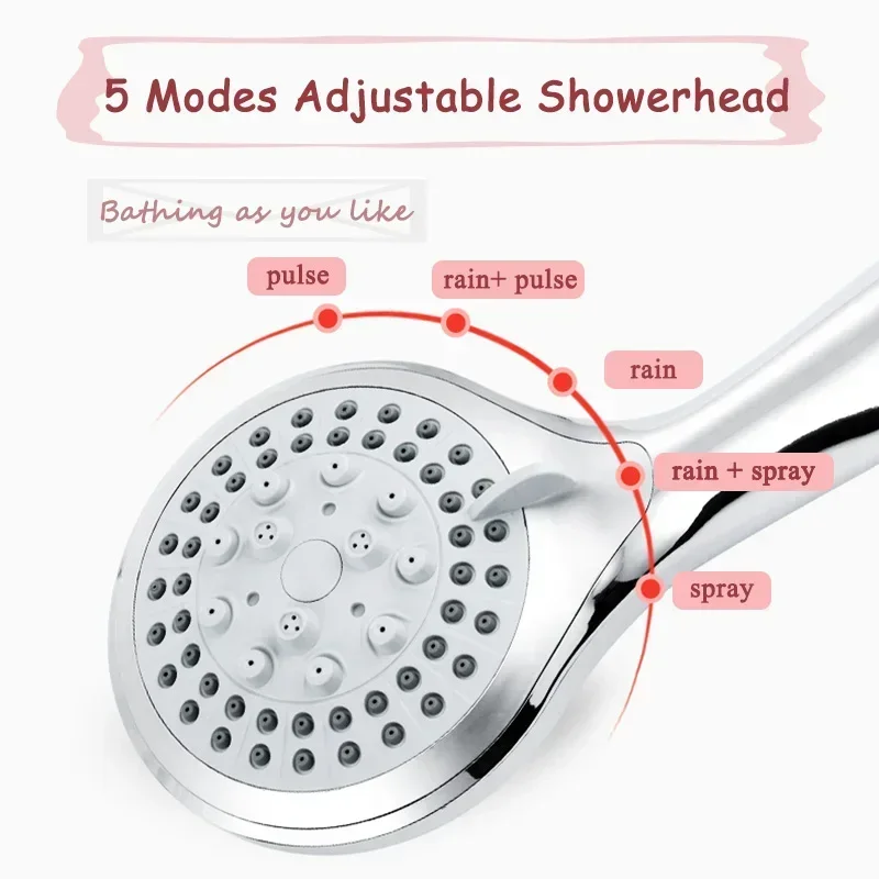 Zhang Ji 5 Modes Siliconen Nozzle Douchekop Houvast Neerslag Jet Spray Hoge Druk Krachtige Douchekop Verchromen