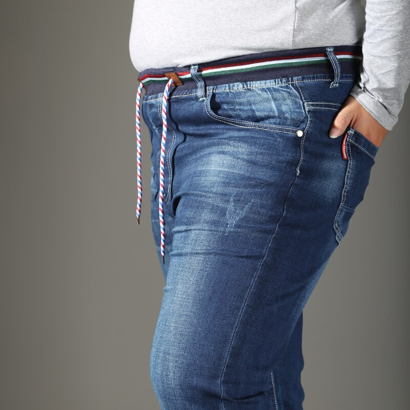 56 58 Super Large Men Jeans Loose Casual Straight Trousers Full Length Plus Size 7XL 8XL Blue Elastic waist pants