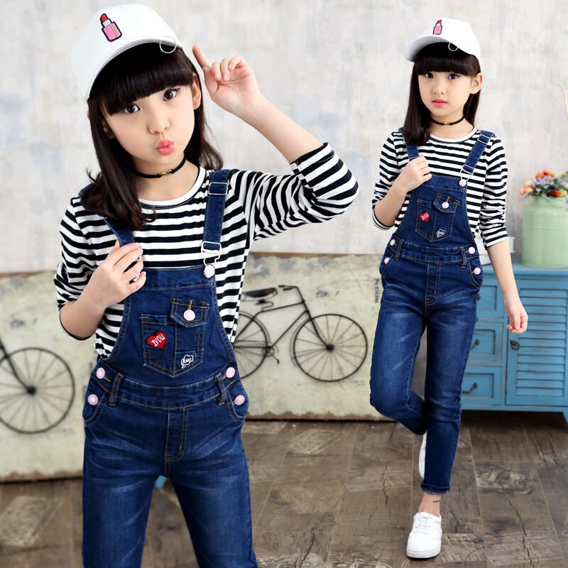 Kids Denim Overalls Broek Baby Meisje Jeans Jumpsuit Kinderen Meisje Tuinbroek Overalls Voor Tieners Jardineira 5 7 9 11 13 14 Jaar