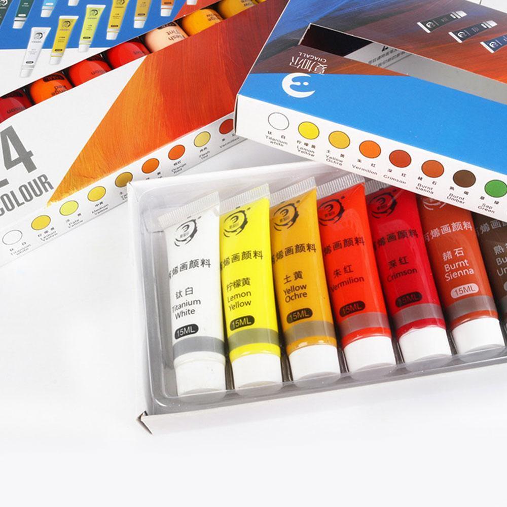 12/24 farver akrylmaling sæt farve maling til stof tøj glas tegning maleri 15ml til børn vandtæt kunstforsyninger