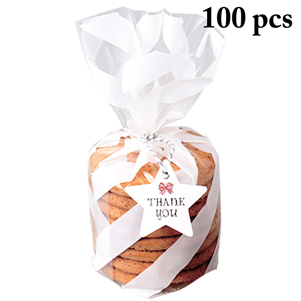 100PCS Cute Treat Bag Cookie Candy Bags for Candy Biscuits Snack Baking Package Event Party Supplies: Stripe