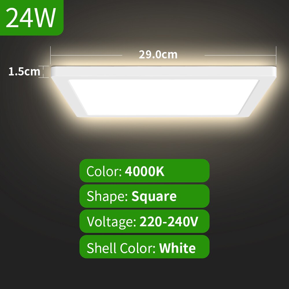 Led Plafond Verlichting 3CCT 18W 24W Moderne Opbouw Led-paneel Plafondlamp Voor Woonkamer Verlichting Armatuur: 24W 4000K Square