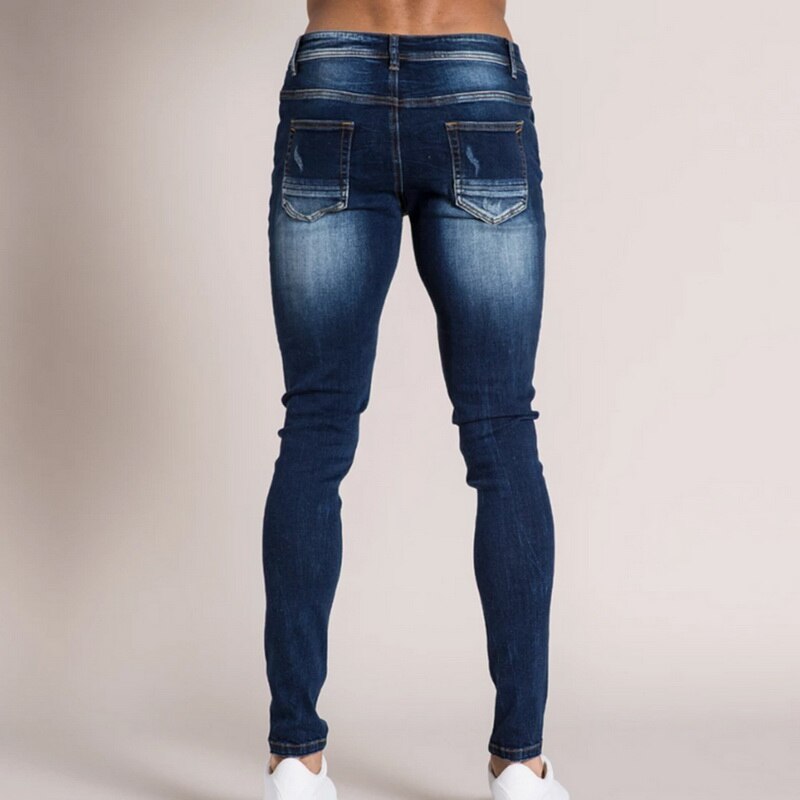 Slitna jens byxor tvättade denim skinny jeansbyxor hip streetwear slim fit stretch biker jeans pencil jeansbyxor