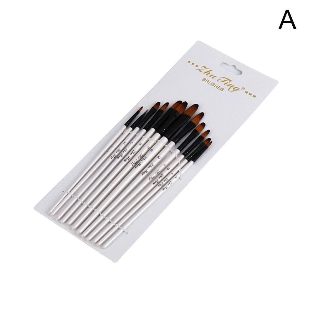 12pcs Nylon Hair Wooden Handle Paint Brush Pen Set For Learning Diy Oil Acrylic Painting Art Paint Brushes Supplies: A