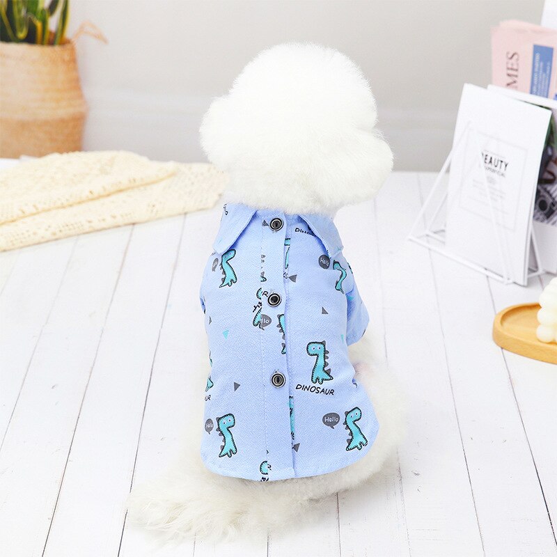 Lente En Zomer Casual Hond Shirt Met Dinosaurus Kleine En Middelgrote Leuke Cartoon Hond Shirts Puppy kleding: Blauw / L