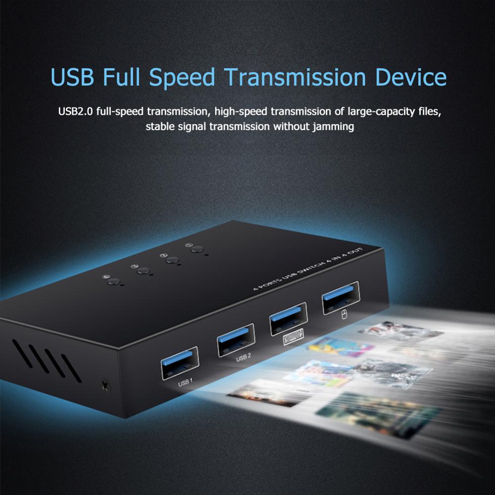 USB Switch Box 4 Port USB 2.0 Switcher PC Sharing Splitter for Keyboard Mouse Printer Monitor Compatible with USB devices