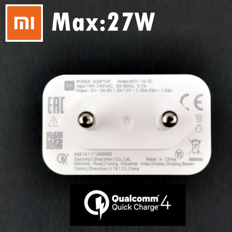 Oryginalny 27W xiaomi szybka ładowarka mi 10 zawodowiec turbosprężarka adapter qc 4.0 szybkie ładowanie rodzaj usb c kabel robić xiaomi mi 9t 9 redmi Uwaga 8 9s