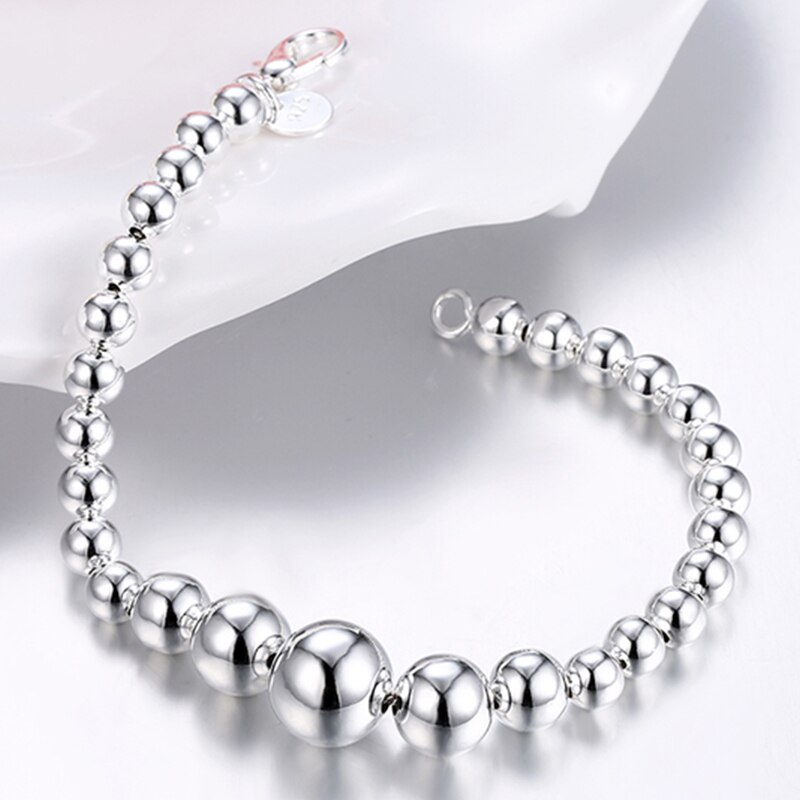 Bracelets en argent 925, bijoux unisexe, grandes et petites boules, perles, chaîne, pour femmes et hommes