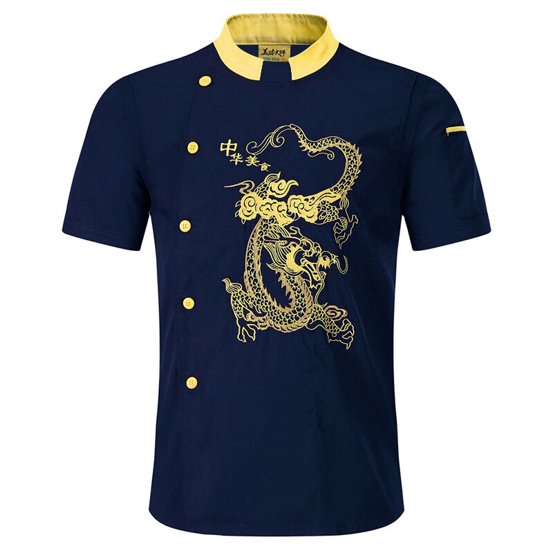 Cook Clothes Dragon Printed Chef Coat Short Sleeves Chef Uniform Bakery Waiter Work Uniform Catering Kitchens Tunic Overalls