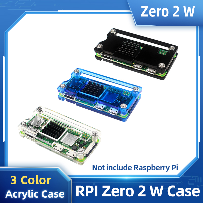 Raspberry Pi Zero 2 W Caja de acrílico Negro transparente Carcasa azul Disipador de calor de enfriamiento pasivo opcional para Raspberry Pi Zero 2 W