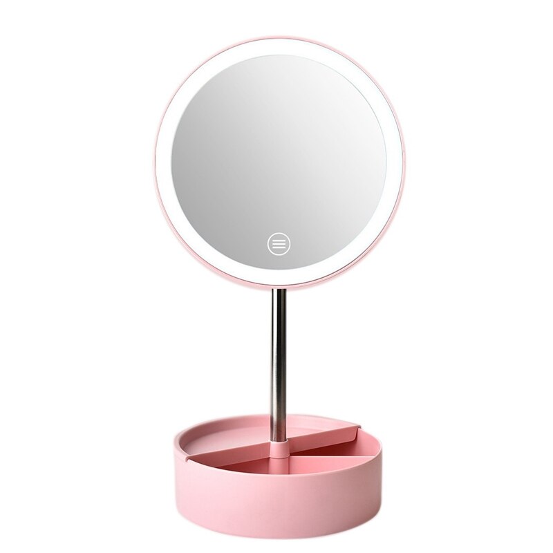 Portable LED Makeup Mirror USB Recharge Makeup Mirror Storage Base Beauty Desktop Make Up Mirror: Pink