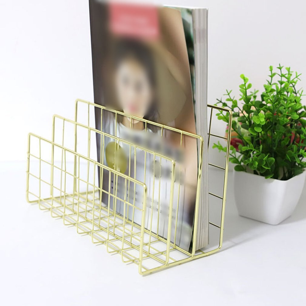 Durable et pratique en fer forgé métal trois grille bibliothèque livre bureau debout décoration fichier et organisateur de livre