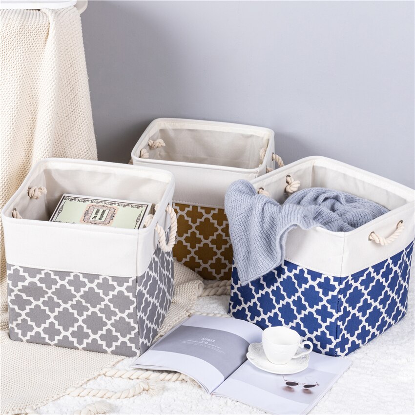 Large Foldable Storage Bin Collapsible Sturdy Fabric Storage Basket Cube Cotton Handles for Organizing Shelf Nursery Toy Closet