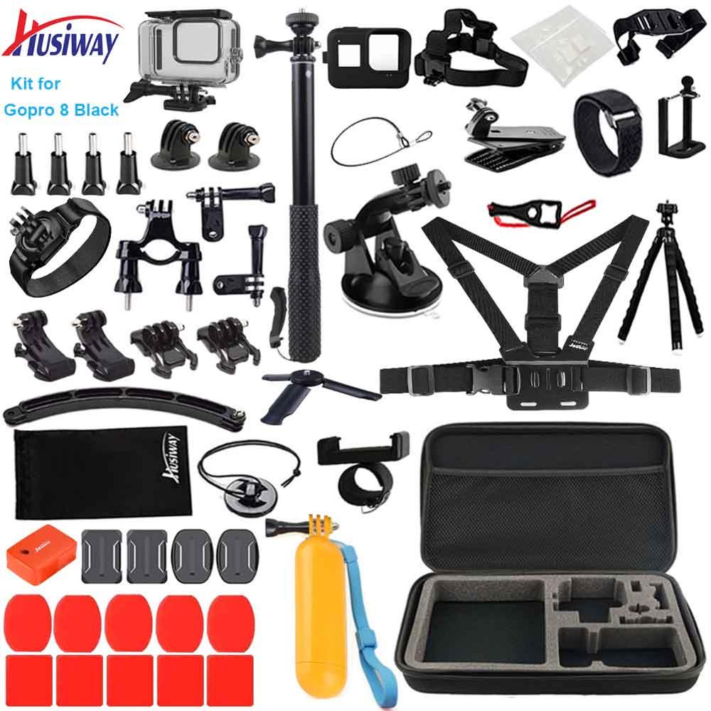 Husiway Accessoires Set Voor Gopro Hero 8 7 6 5 Zwart Gopro8 Hero 8 Waterdichte Behuizing Silicone Case Screen Lens Protector 57A: Kit for Gopro 8