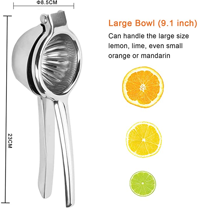 Stainless Steel Extra Large Lemon Squeezer Heavy Duty Squeezer & Fruit Juicer Hand Press with Solid Metal Squeezer Bowl