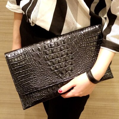 DOYUTIG-pochette de soirée pour femmes, pochette motif Crocodile, sacs à épaule en cuir Pu, bourse et sac à main A222: Black
