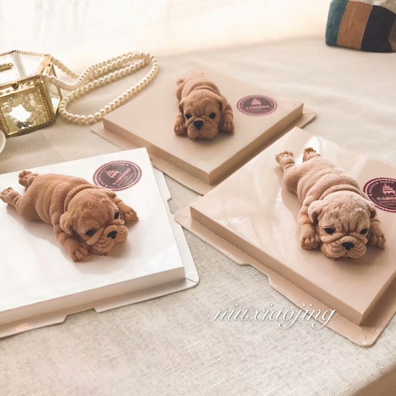Shar pei hund sovande hund mousse tårta silikonform glass gör det själv handgjorda bakapparater fem stilar