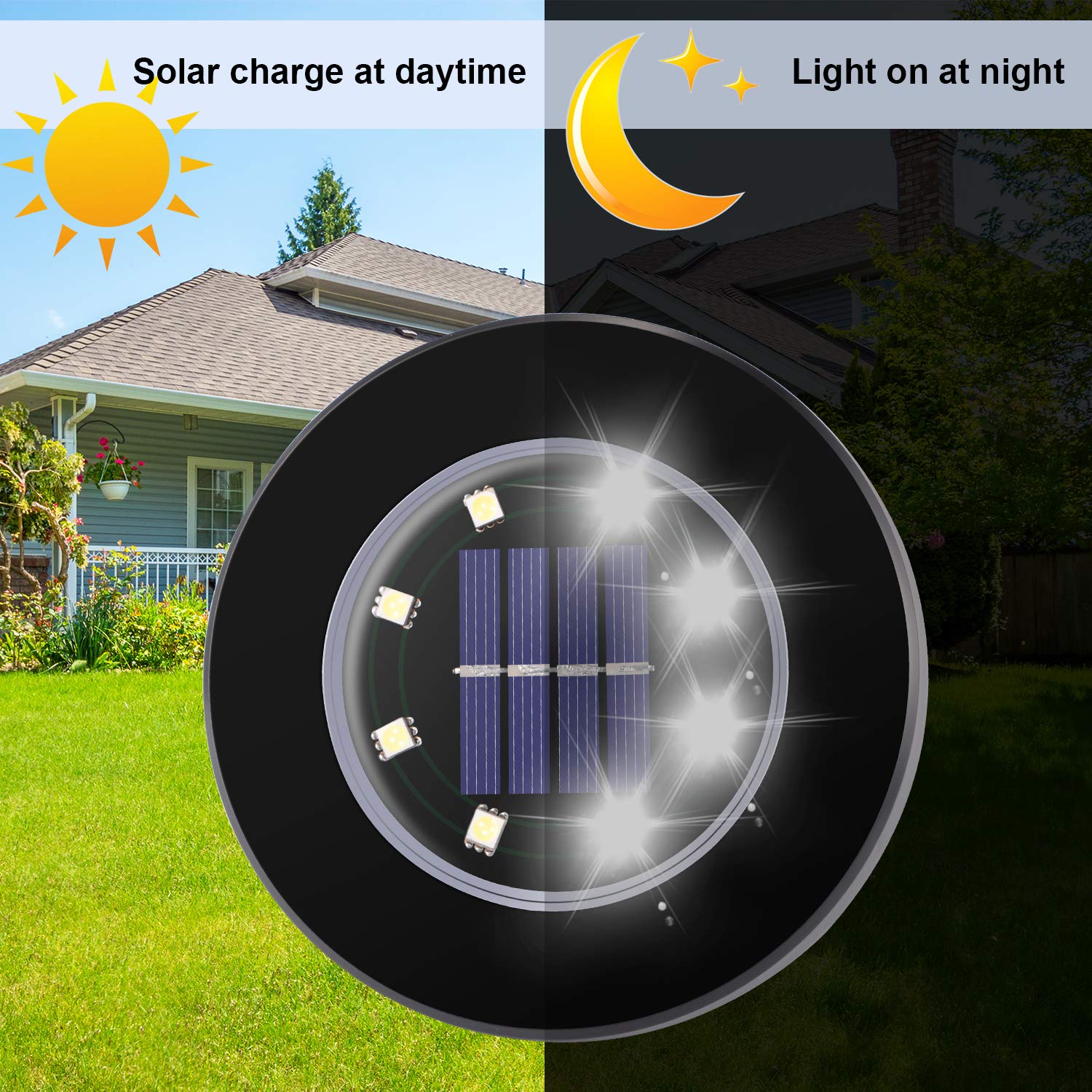 4 stk. 8 ledede solhavebelysning udendørs vandtæt soldrevet jordlys sti dæklys til hjemmegård indkørsel græsplæne vej