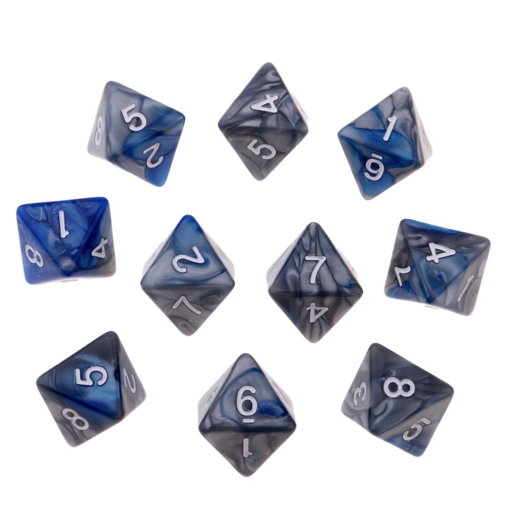 Set di dadi poliedrici da 10 pezzi Fantasy Dream Pearl Swirl dadi multi-faccia D8 per appassionati di DND RPG avventuriero: Grey Blue