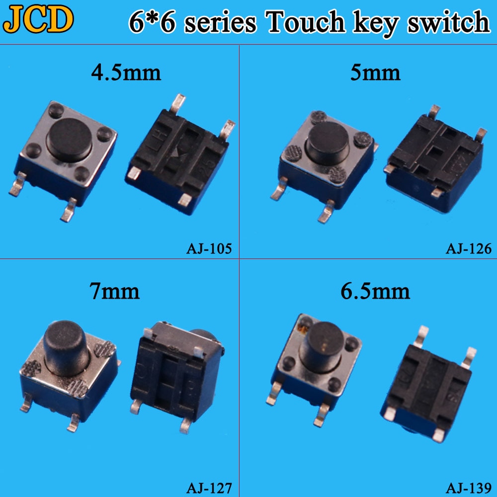 JCD 1PCS SMD Schakelaar 6*6*4.5mm 6*6*5mm 6.5mm 7mm 6X6 4Pin Tactile Tact Push Button Micro Switch Zelf-reset Schakelaars
