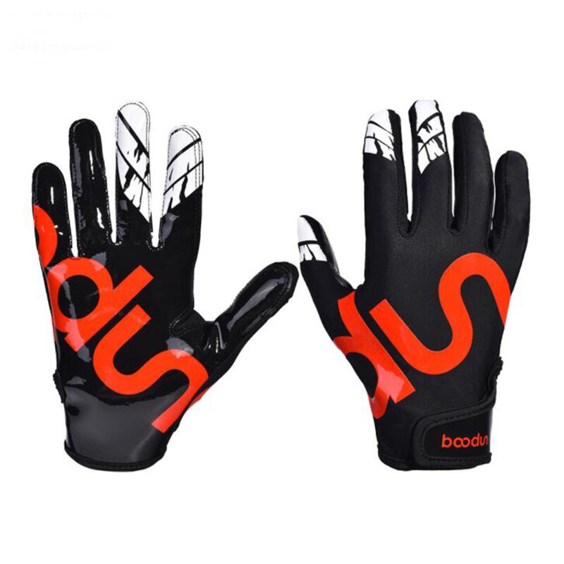 Baseball gloves Men Women Rugby Gloves Full Finger Breathable Anti-slip Silicone Baseball Football Gloves Outdoor Hiking Gloves: Red