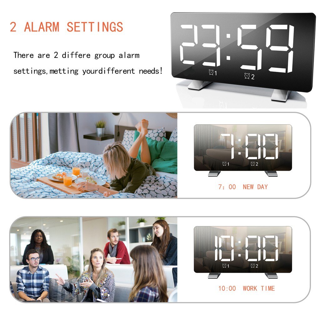 Chord Tone Alarm Clock Led Large Screen Display Portable Charging Subclock Display Time Night Lcd Light Table Desktop Usb Cable