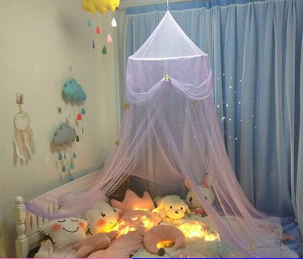 Cama colgante de 6 colores para bebés, dosel de cama, mosquitera de algodón, cortina para bebés, juego de lectura, decoración del hogar: purple and star
