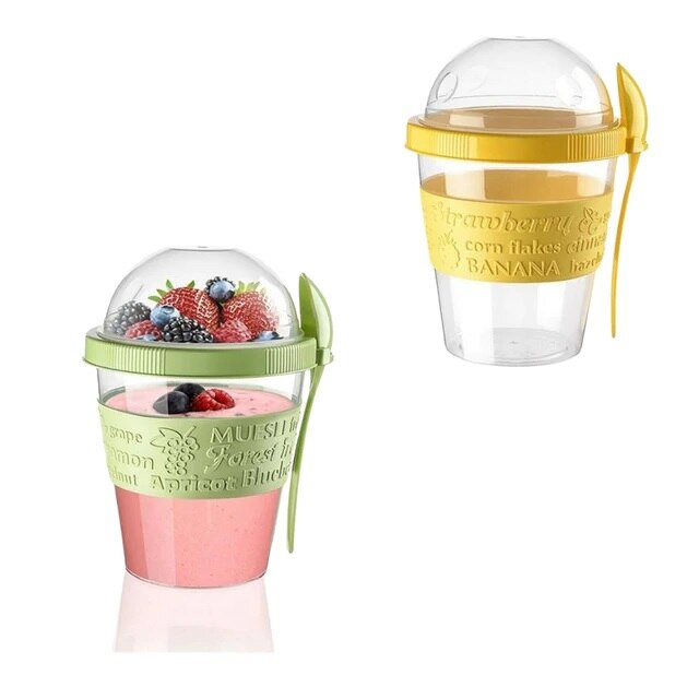 Chill To go Yoghurt Parfait cute cups muesli lunch box reusable Bottle Breakfast exotic Fruit with Spoon Holder party: Brown