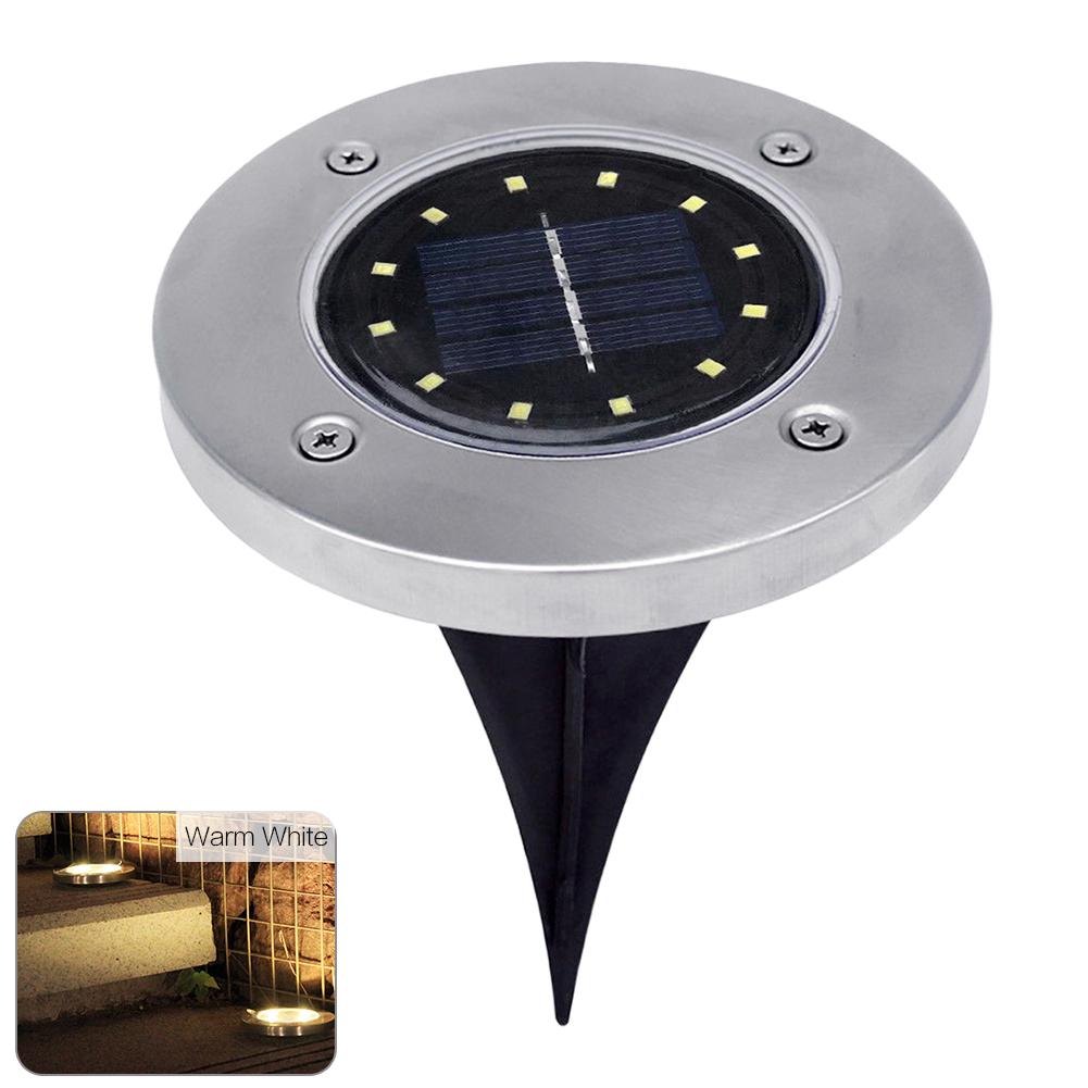 12 ledet solenergi nedgravd lys rustfritt stål solcelle ledet hagelys jord lampe utendørs gjeng plen lys hage dekorasjon: 1pc varmhvit