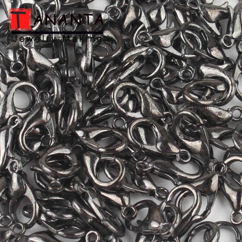 Ganchos de broche de langosta de aleación, accesorios de joyería para hacer joyería DIY, collar, pulsera, cadena de 10 12 14mm, Color dorado y plateado, 50 unids/lote: 10 mm / Gris