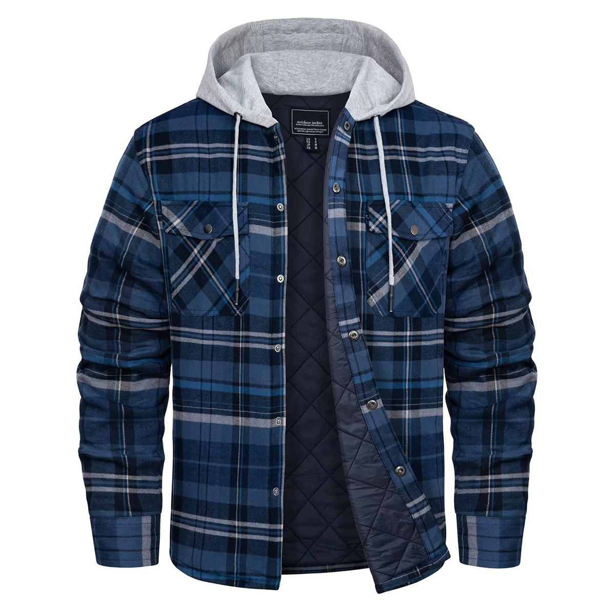 TACVASEN Men's Flannel Shirt Jackets with Hood Long Sleeve Quilted Lined Plaid Coats Thick Warm Winter Casual Hoodie Outerwear: M / black
