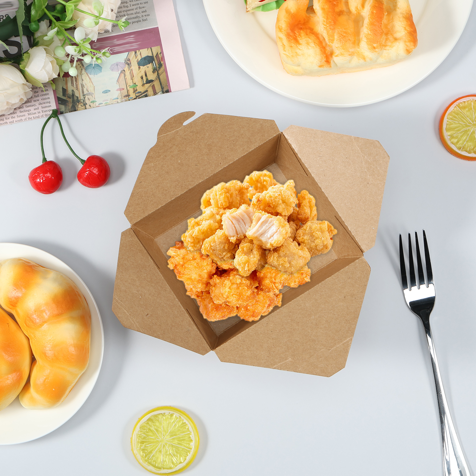 50Pcs Take Out Food Containers 30oz Take Out Paper Container Grease and Leak Resistant Baked Pastry Packaging Box Food Boxes