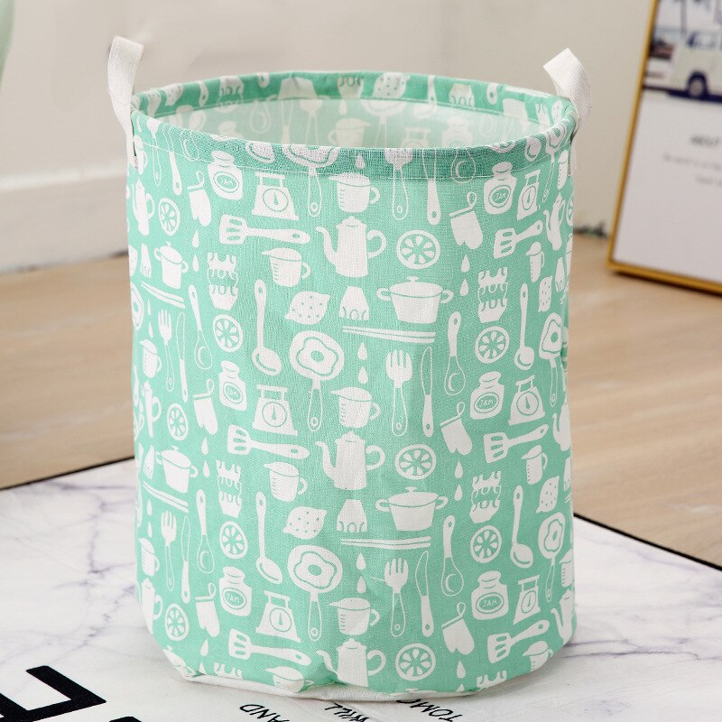 New japanese cotton and linen fabric laundry basket, foldable storage bucket, waterproof laundry basket, storage basket: Green