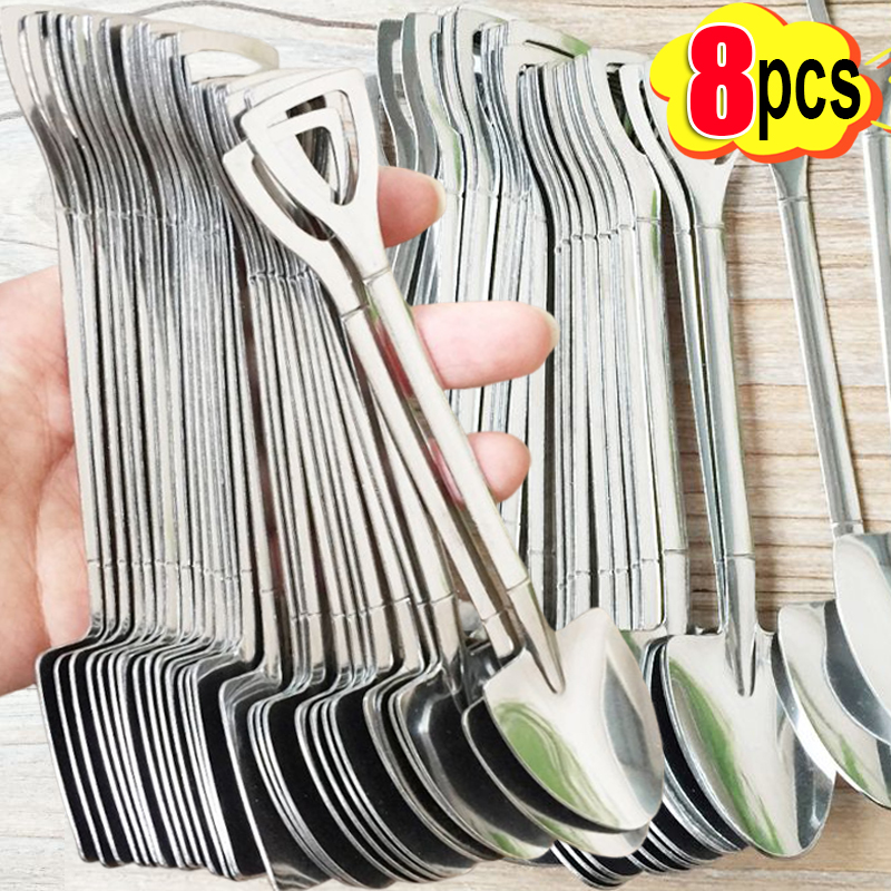 1/8pcs Shovel Spoons Coffee Stirring Spoon Stainless Steel Ice Cream Dessert Watermelon Scoops Kitchen Tableware Set