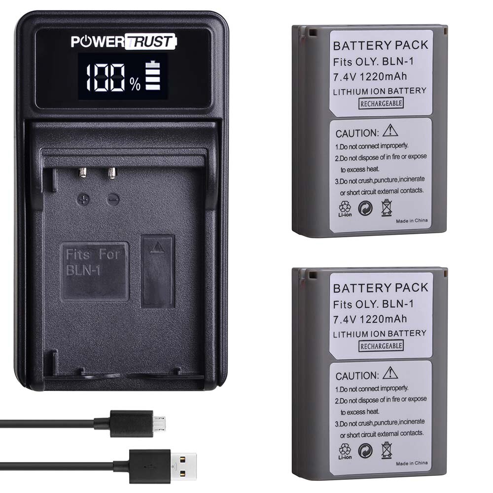 2Pcs 1220mAh BLN-1 PS-BLN1 BLN1 Digitale Batterij en Lader voor Olympus OM-D E-M1, OM-D E-M5, pen E-P5 Batterijen