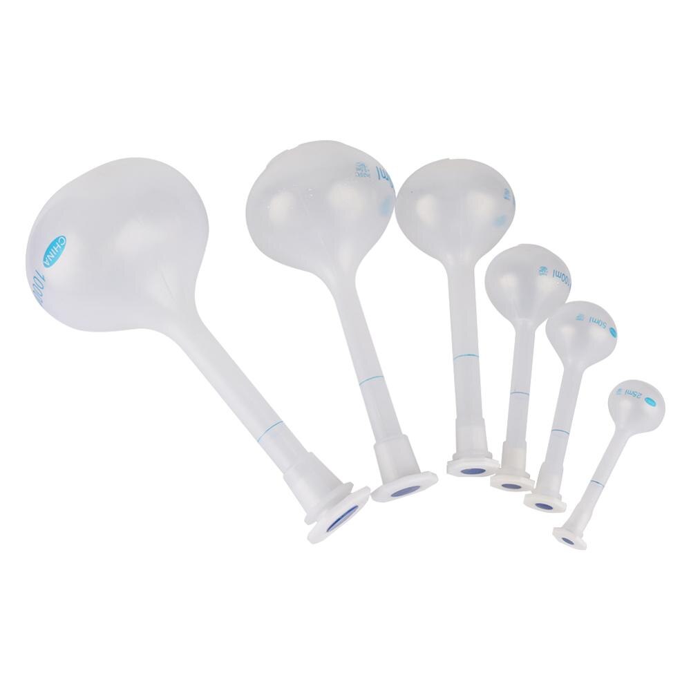 Wazon plastikowy kształt kolba pomiarowa z korkiem precyzyjna trwała długa szyjka laboratoryjna butelka wolumetryczna 25/50/100/250/500/1000ml